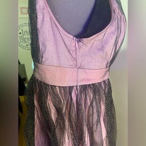 SHEIN Curve Plus Size 1XL (14) Gold Dot Mesh Overlay Plunging Neck Pink Dress